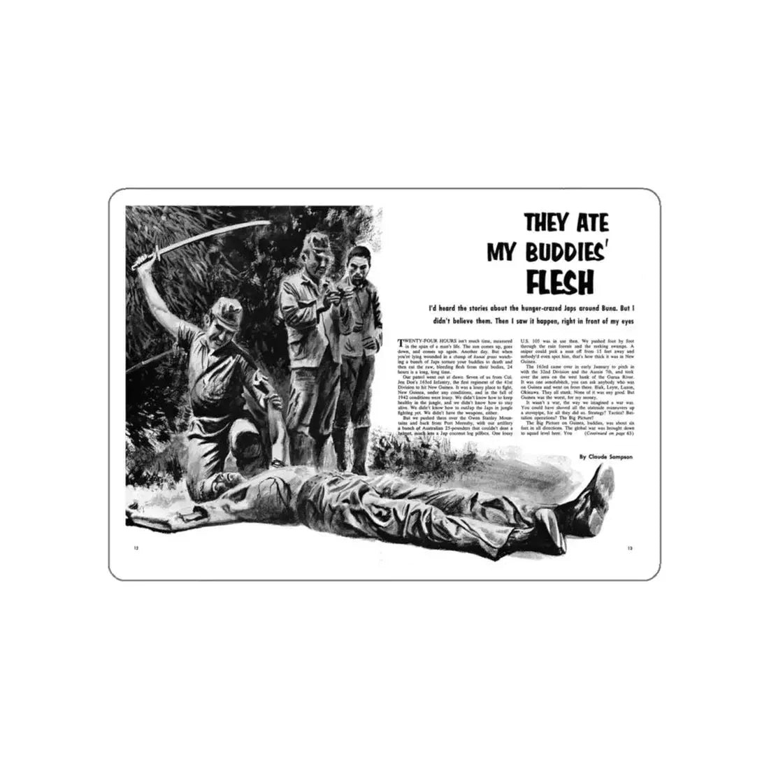 They Ate My Buddies' Flesh, True War, July 1958 (Magazine Illustration) STICKER Vinyl Die-Cut Decal White Die-Cut 4 Inch - The Sticker Space