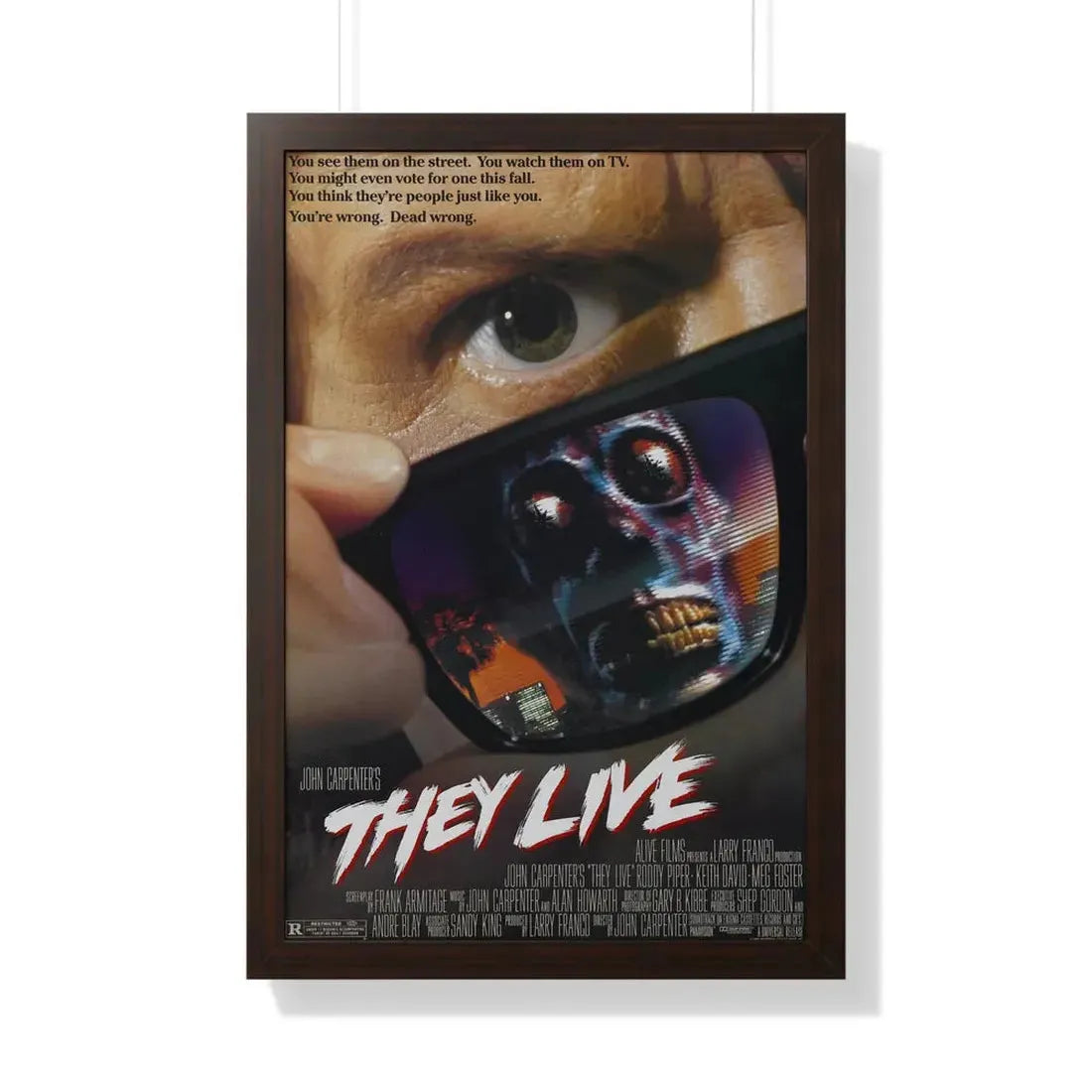 THEY LIVE! 1988 - Framed Movie Poster 20" x 30" Walnut - The Sticker Space