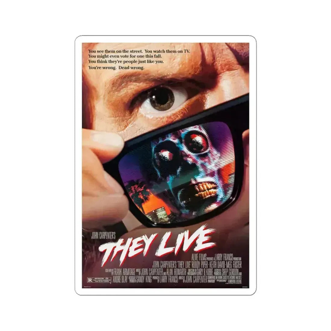 They Live 1988 Movie Poster - STICKER Vinyl Kiss-Cut Decal 6 Inch White - The Sticker Space