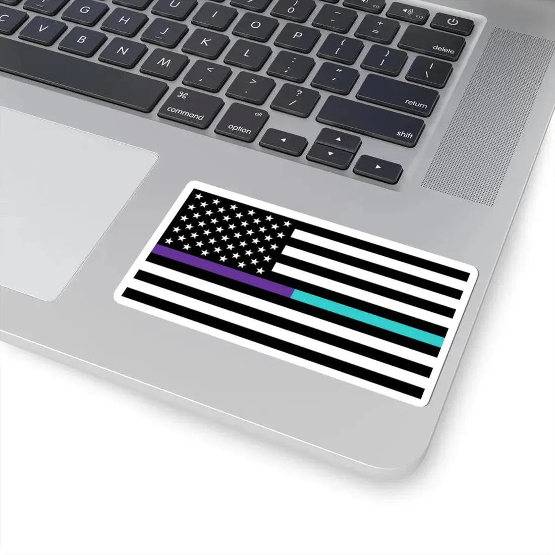 Thin Purple-Teal Line Flag United States (United States) STICKER Vinyl Kiss-Cut Decal - The Sticker Space