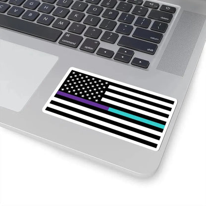 Thin Purple-Teal Line Flag United States (United States) STICKER Vinyl Kiss-Cut Decal - The Sticker Space