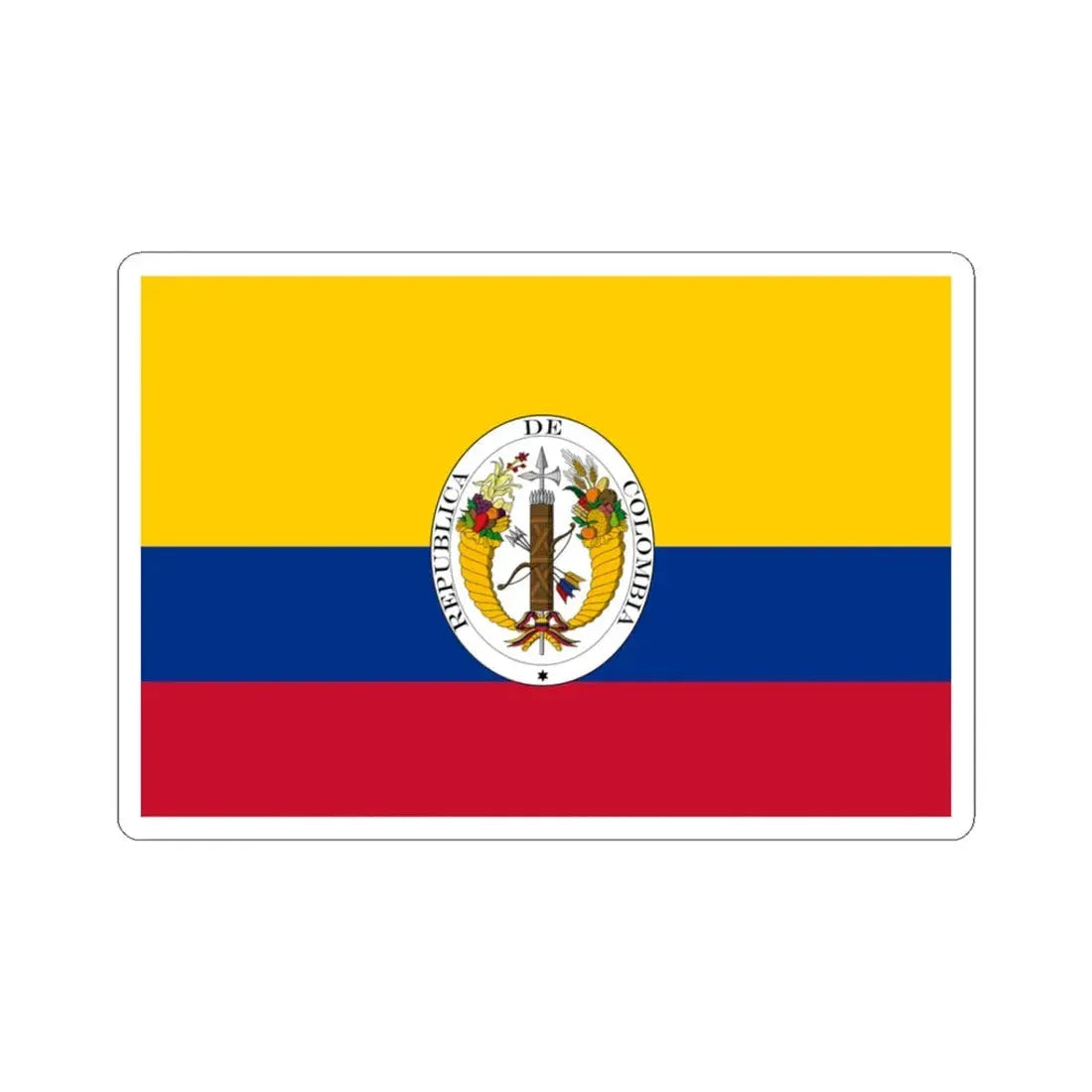 Third flag of the Gran Colombia centered coat of arms (Colombia) STICKER Vinyl Kiss-Cut Decal 3 Inch White - The Sticker Space