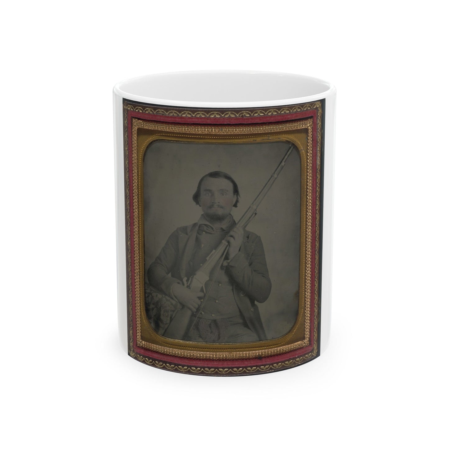 Third Lieutenant John Alphonso Beall Of Company D, 14th Texas Cavalry Regiment, With Berdan Sharps Rifle (U.S. Civil War) White Coffee Mug-11oz-The Sticker Space