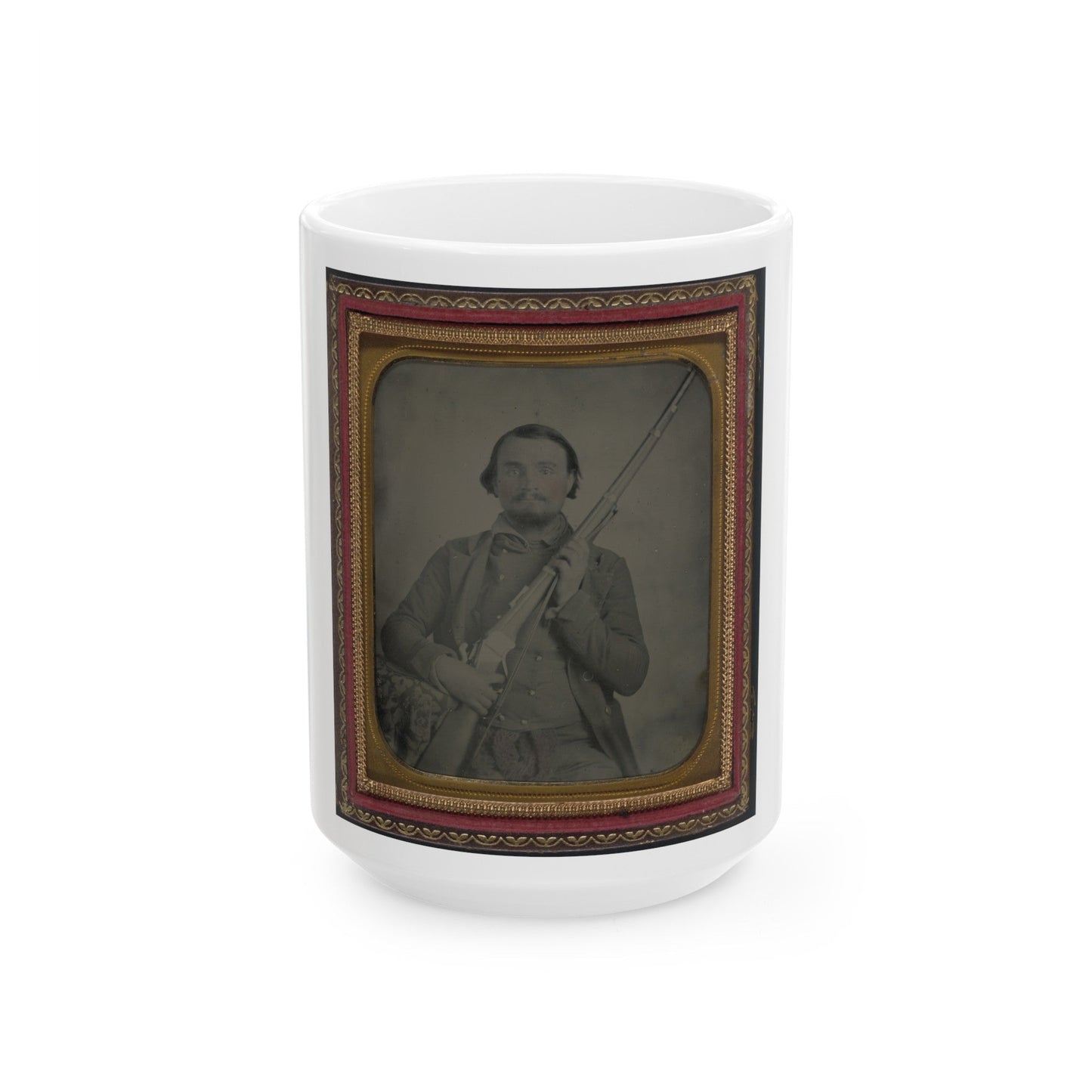 Third Lieutenant John Alphonso Beall Of Company D, 14th Texas Cavalry Regiment, With Berdan Sharps Rifle (U.S. Civil War) White Coffee Mug-15oz-The Sticker Space