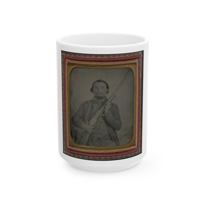 Third Lieutenant John Alphonso Beall Of Company D, 14th Texas Cavalry Regiment, With Berdan Sharps Rifle (U.S. Civil War) White Coffee Mug-15oz-The Sticker Space