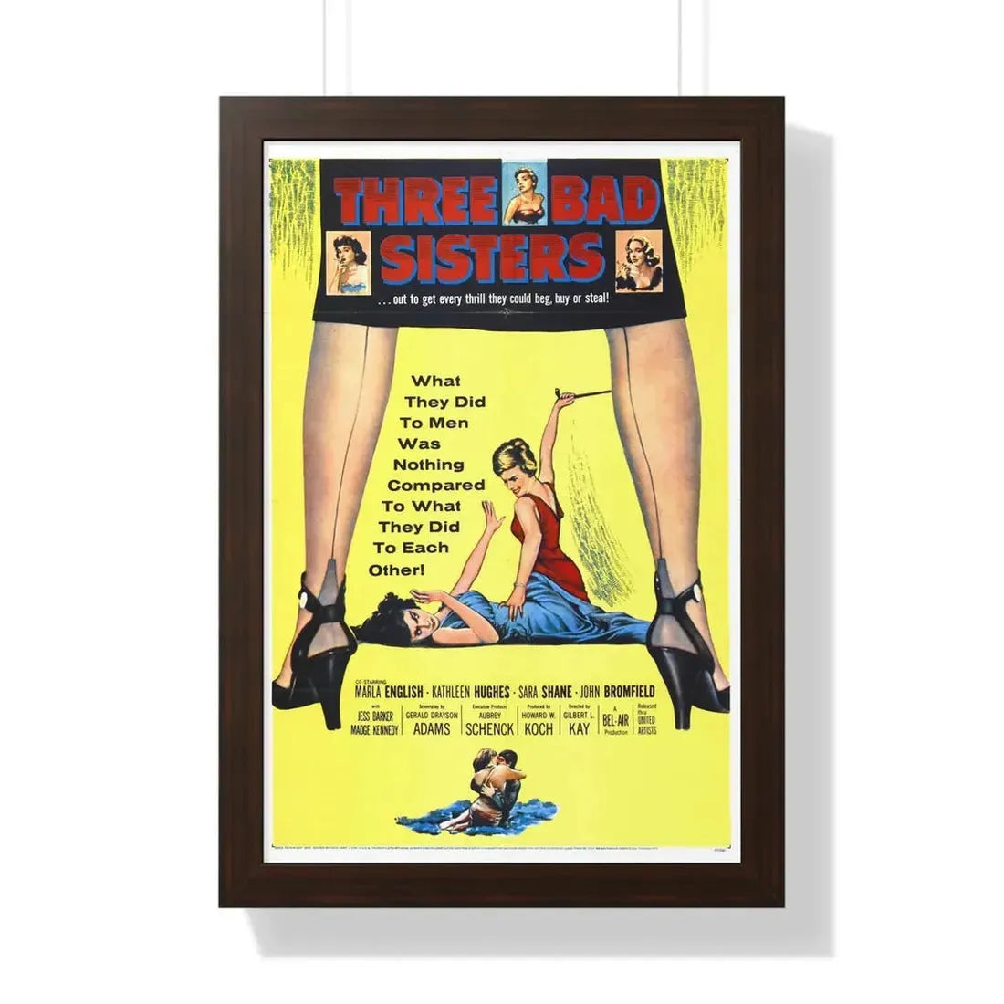 THREE BAD SISTERS 1956 - Framed Movie Poster 16″ x 24″ Walnut - The Sticker Space