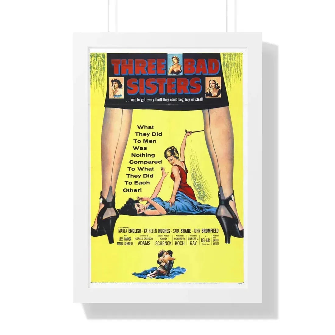 THREE BAD SISTERS 1956 - Framed Movie Poster 16″ x 24″ White - The Sticker Space