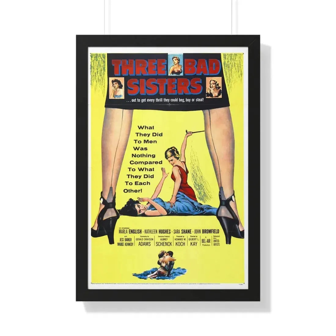 THREE BAD SISTERS 1956 - Framed Movie Poster 20" x 30" Black - The Sticker Space