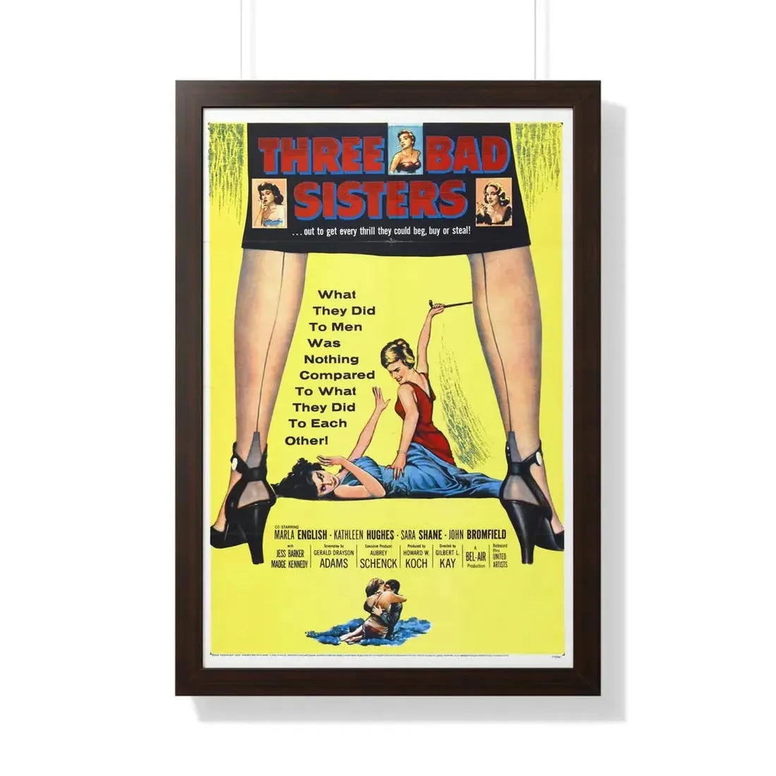 THREE BAD SISTERS 1956 - Framed Movie Poster 20" x 30" Walnut - The Sticker Space