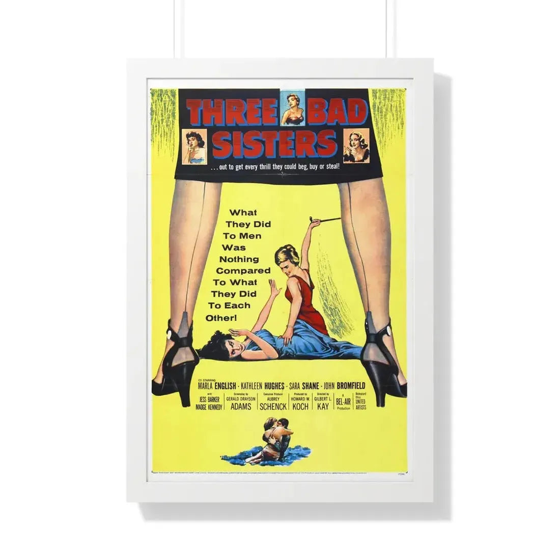 THREE BAD SISTERS 1956 - Framed Movie Poster 20" x 30" White - The Sticker Space