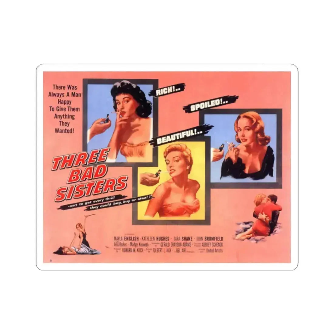 Three Bad Sisters 1956 Movie Poster - STICKER Vinyl Kiss-Cut Decal 2 Inch White - The Sticker Space