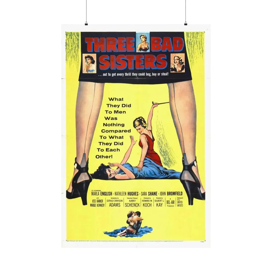 THREE BAD SISTERS 1956 - Paper Movie Poster 36" x 54" Matte - The Sticker Space