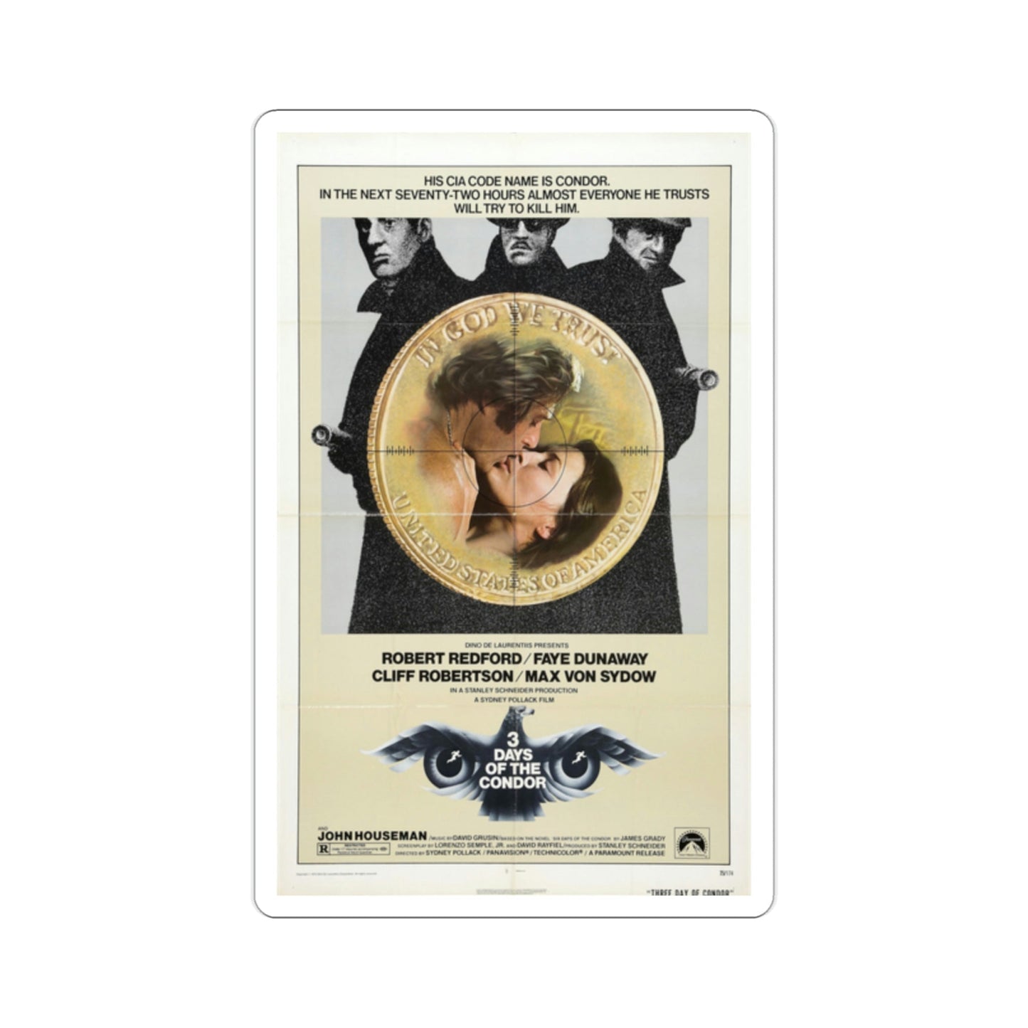 Three Days of the Condor 1975 Movie Poster STICKER Vinyl Die-Cut Decal-2 Inch-The Sticker Space
