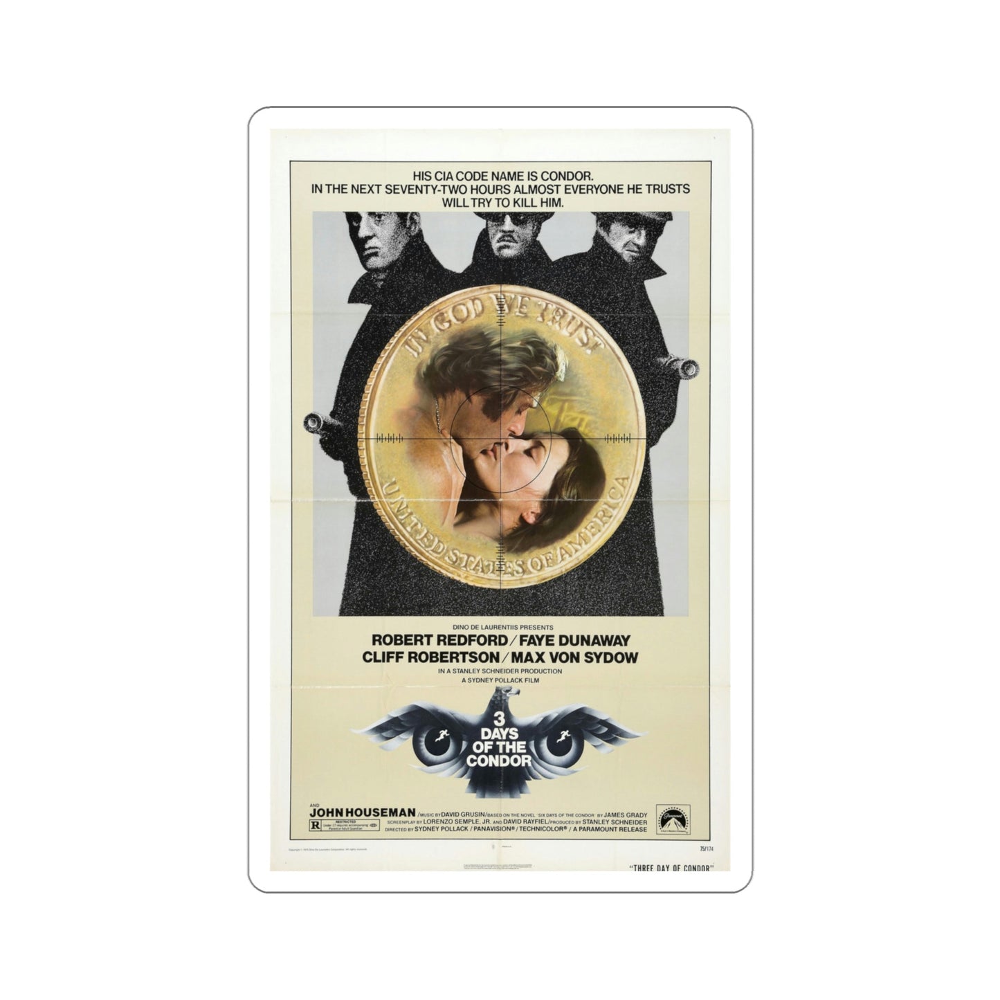 Three Days of the Condor 1975 Movie Poster STICKER Vinyl Die-Cut Decal-4 Inch-The Sticker Space