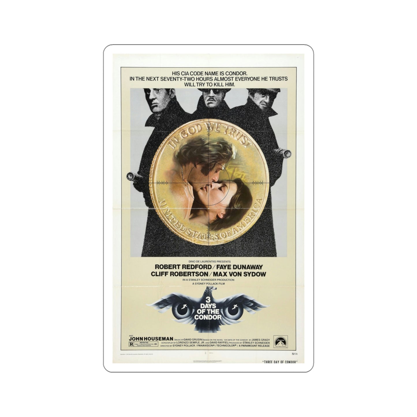 Three Days of the Condor 1975 Movie Poster STICKER Vinyl Die-Cut Decal-5 Inch-The Sticker Space