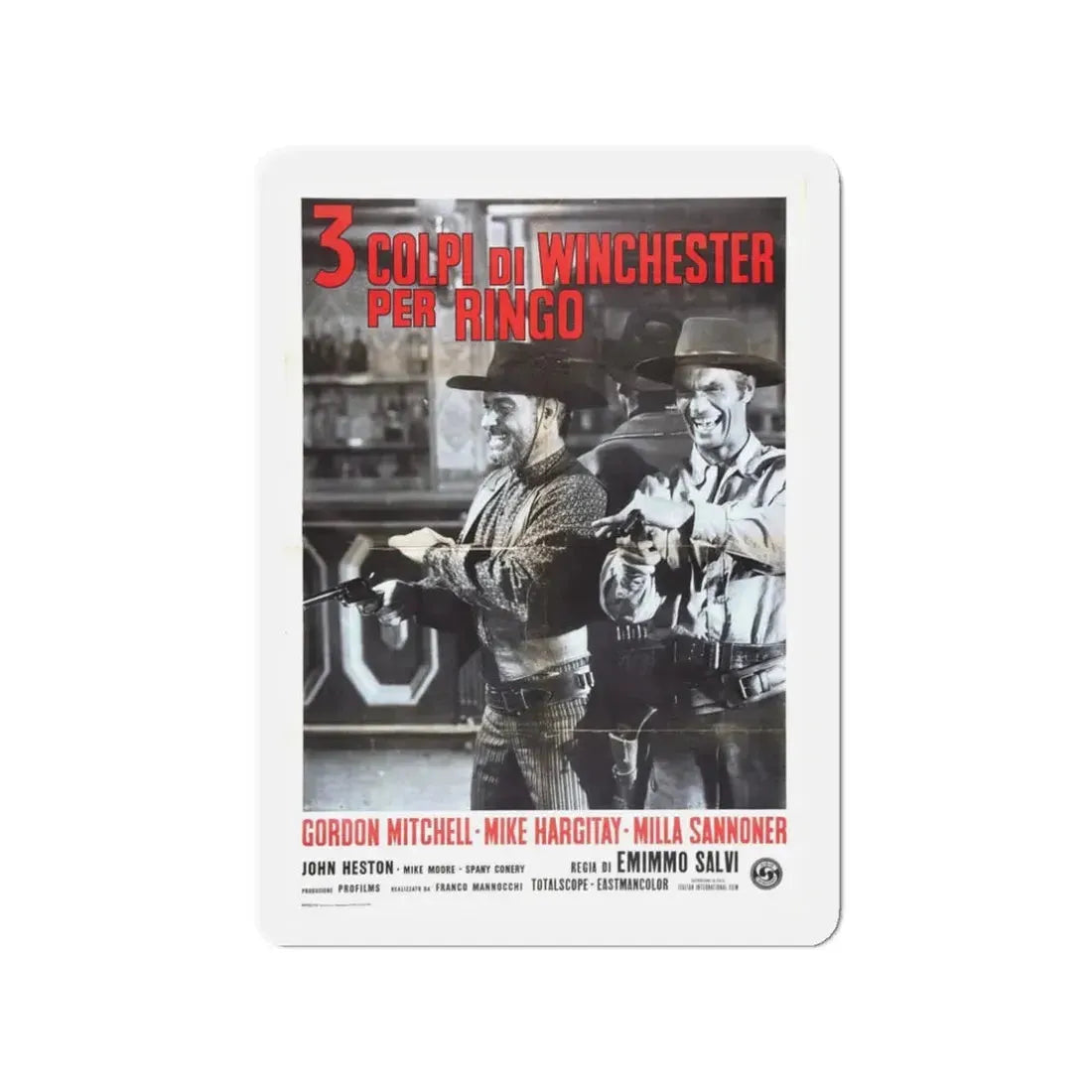 THREE GRAVES FOR A WINCHESTER 1966 Movie Poster - Refrigerator Magnet 3 Inch Die-Cut - The Sticker Space