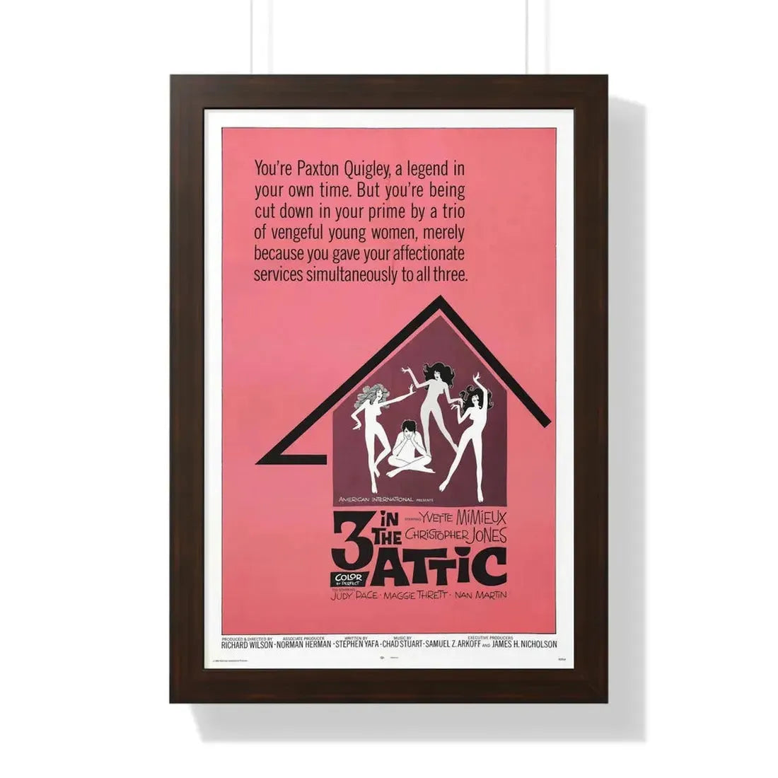 THREE IN THE ATTIC 1968 - Framed Movie Poster 16″ x 24″ Walnut - The Sticker Space