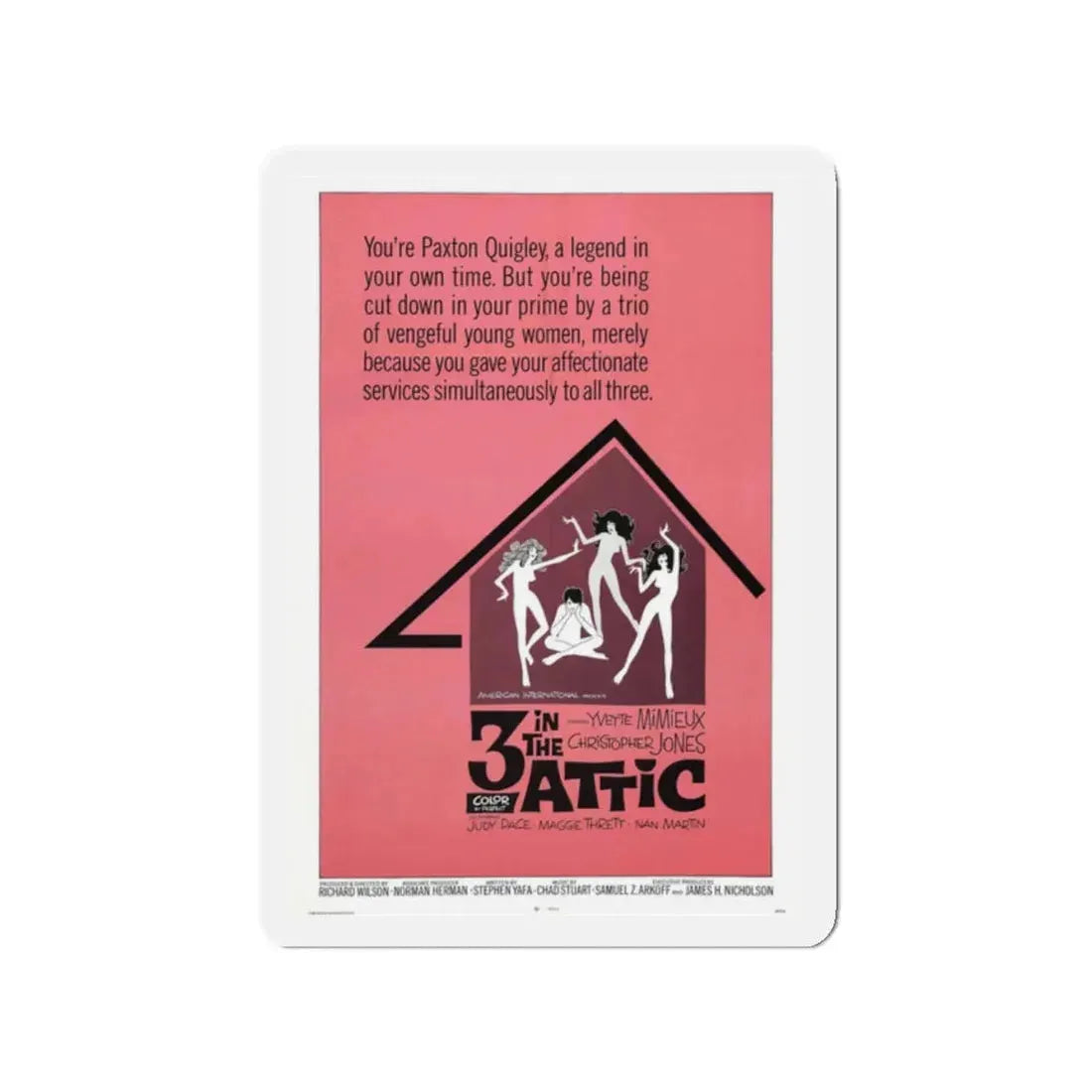 THREE IN THE ATTIC 1968 Movie Poster - Refrigerator Magnet 2 Inch Die-Cut - The Sticker Space