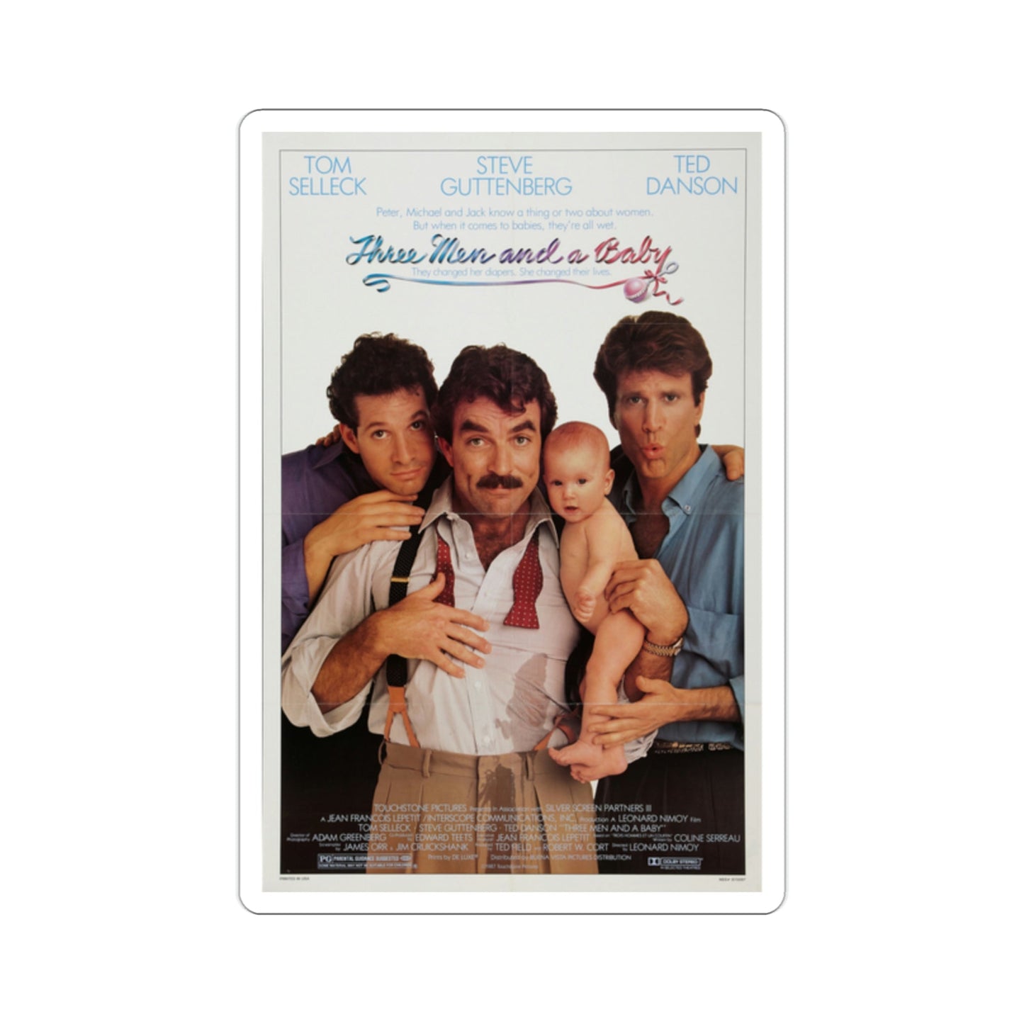 Three Men and a Baby 1987 Movie Poster STICKER Vinyl Die-Cut Decal-2 Inch-The Sticker Space