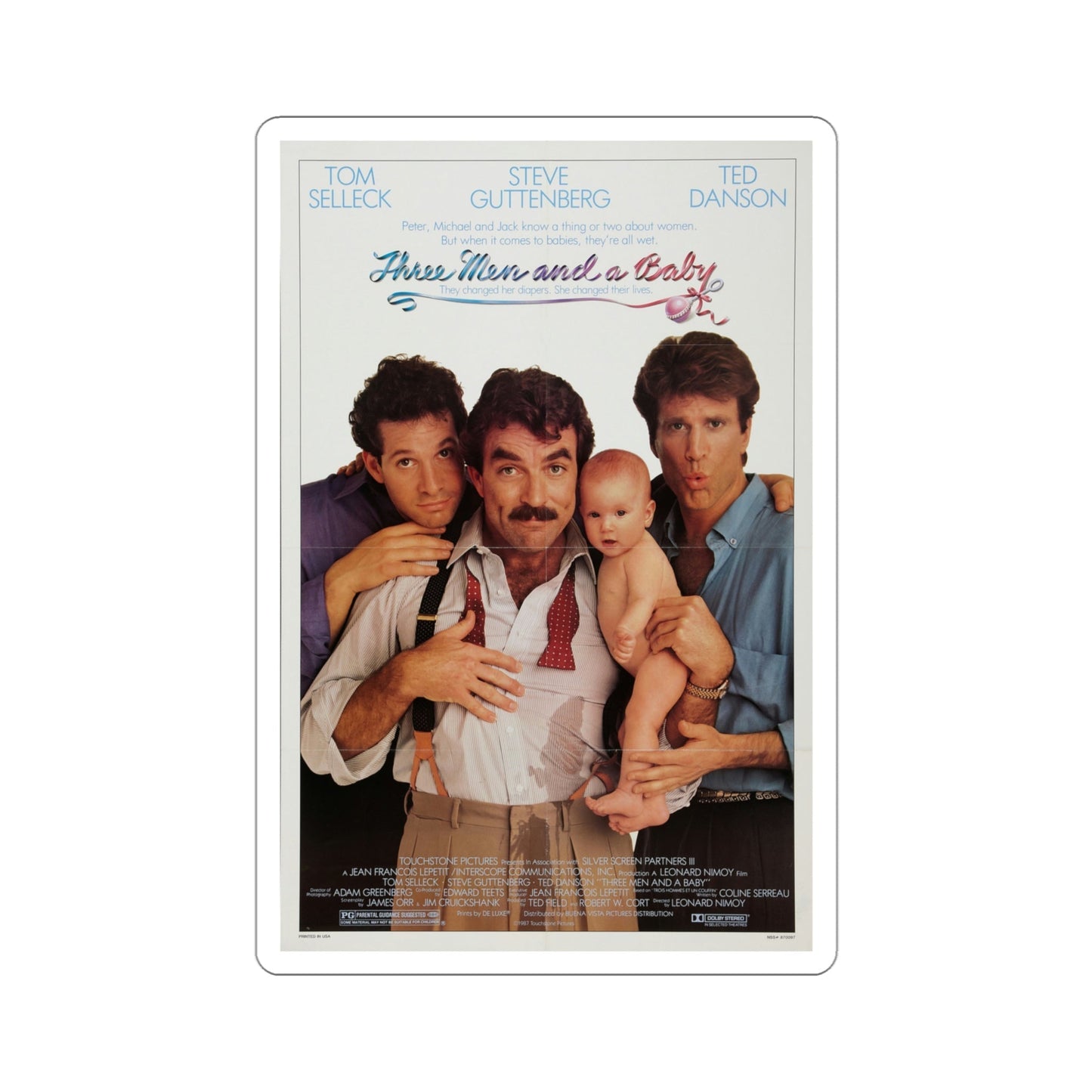 Three Men and a Baby 1987 Movie Poster STICKER Vinyl Die-Cut Decal-4 Inch-The Sticker Space