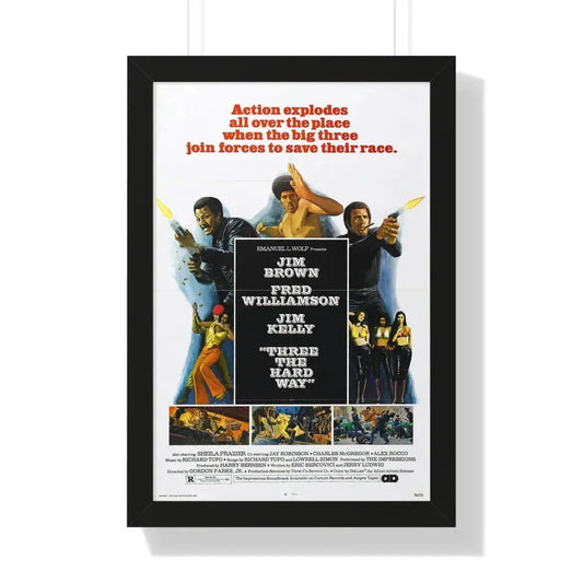 THREE THE HARD WAY 1974 - Framed Movie Poster 16″ x 24″ Black - The Sticker Space