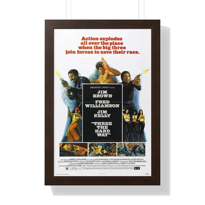 THREE THE HARD WAY 1974 - Framed Movie Poster 16″ x 24″ Walnut - The Sticker Space