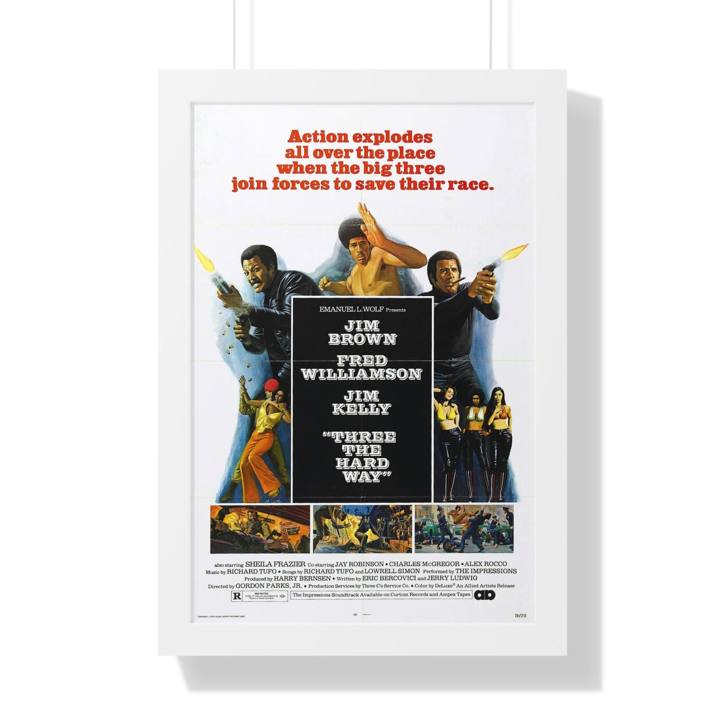 THREE THE HARD WAY 1974 - Framed Movie Poster-16″ x 24″-The Sticker Space