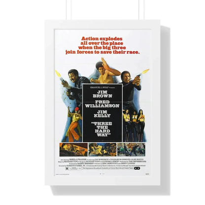 THREE THE HARD WAY 1974 - Framed Movie Poster 16″ x 24″ White - The Sticker Space
