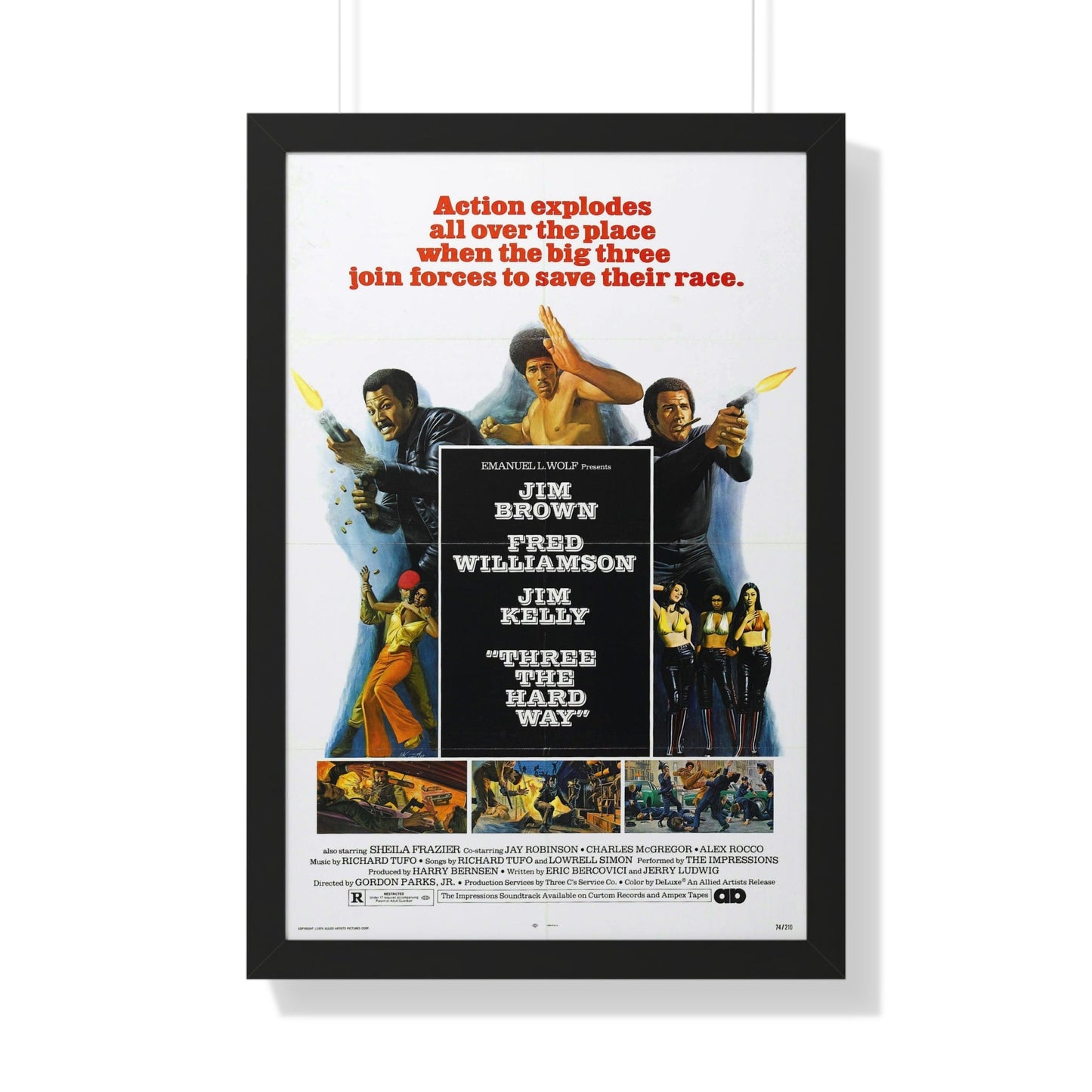 THREE THE HARD WAY 1974 - Framed Movie Poster-20" x 30"-The Sticker Space