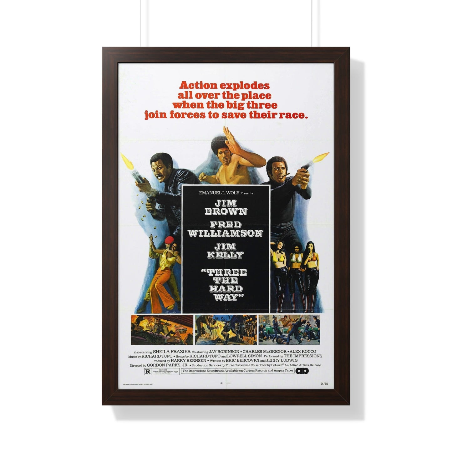 THREE THE HARD WAY 1974 - Framed Movie Poster-20" x 30"-The Sticker Space