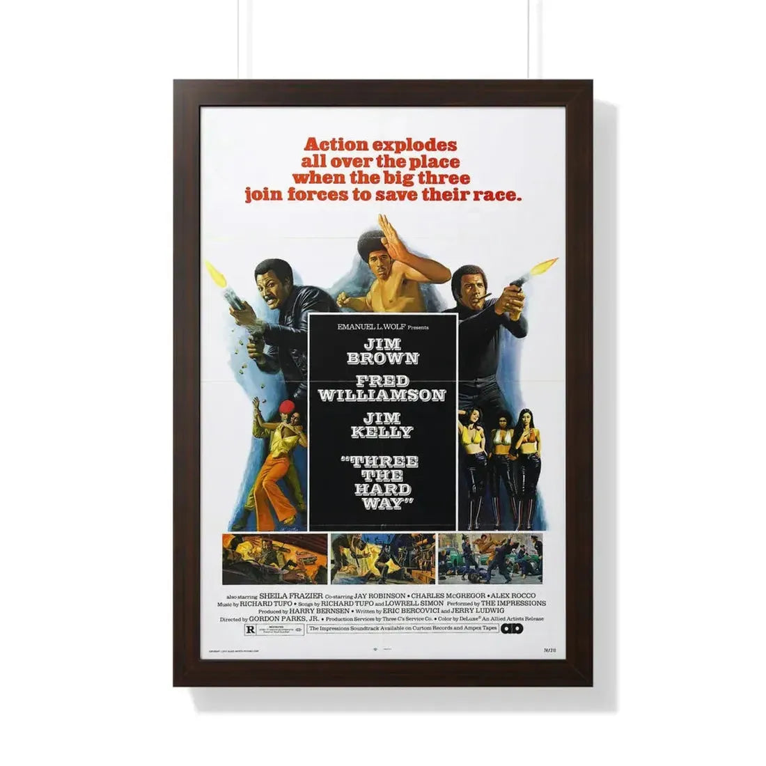 THREE THE HARD WAY 1974 - Framed Movie Poster 20" x 30" Walnut - The Sticker Space