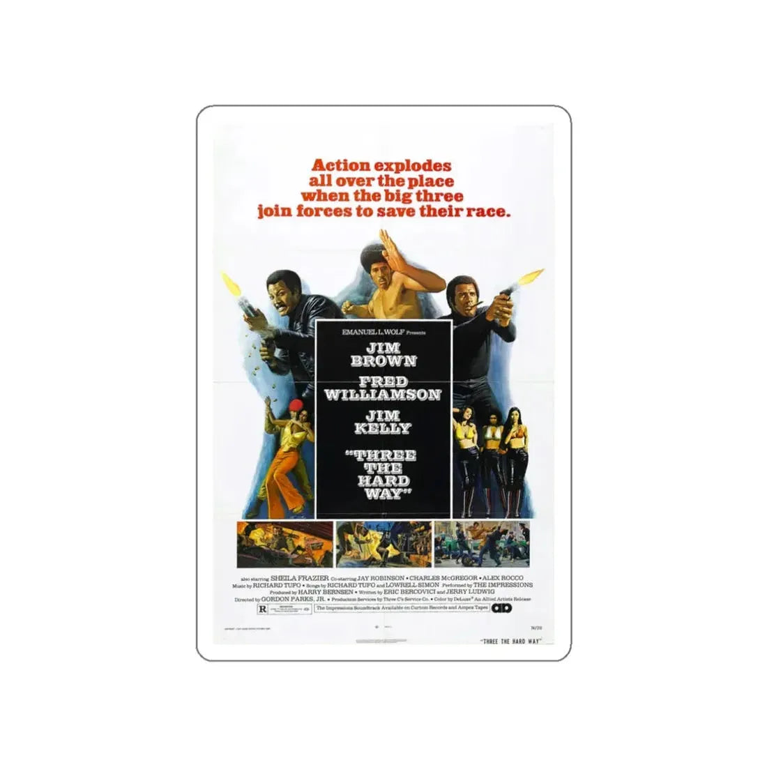 THREE THE HARD WAY 1974 Movie Poster STICKER Vinyl Die-Cut Decal 3 Inch - The Sticker Space