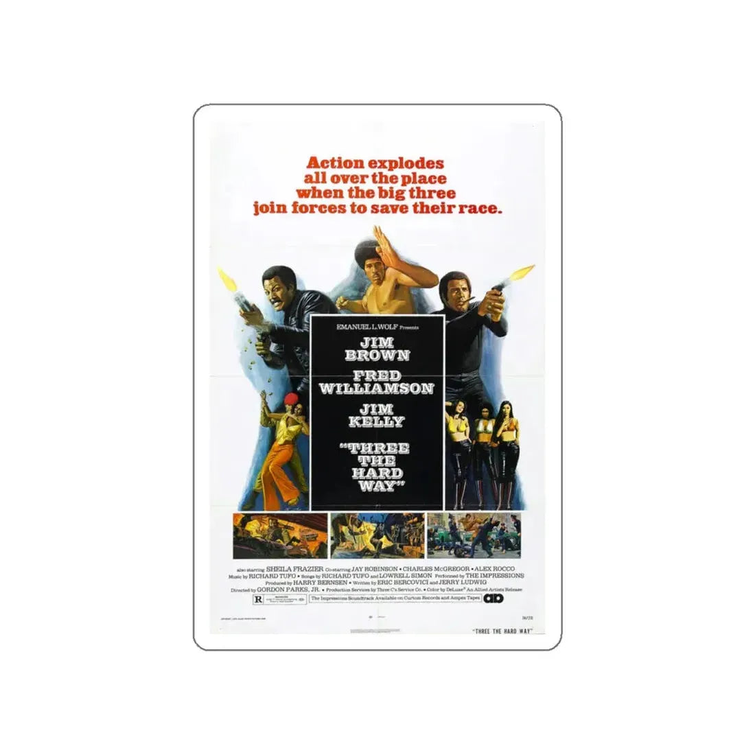 THREE THE HARD WAY 1974 Movie Poster STICKER Vinyl Die-Cut Decal 6 Inch - The Sticker Space