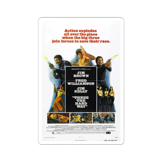 THREE THE HARD WAY 1974 Movie Poster - STICKER Vinyl Kiss-Cut Decal 2 Inch White - The Sticker Space