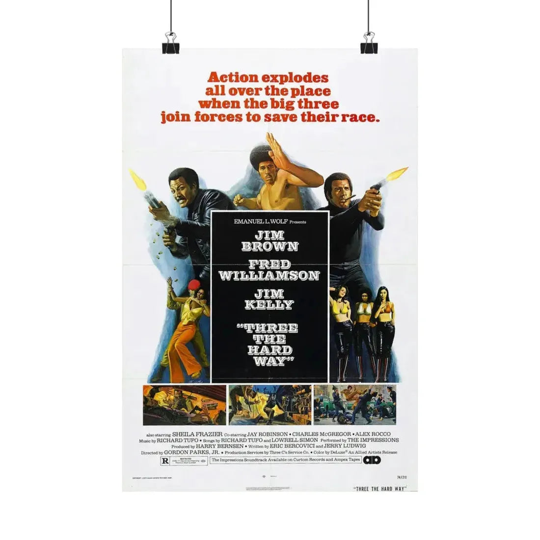 THREE THE HARD WAY 1974 - Paper Movie Poster 12″ x 18″ Matte - The Sticker Space