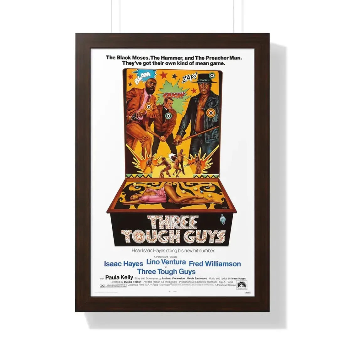 THREE TOUGH GUYS 1974 - Framed Movie Poster 16″ x 24″ Walnut - The Sticker Space