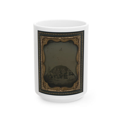 Three Unidentified Officers And A 1st Sergeant Of The 7th New Hampshire Infantry Regiment In Front Of A Sibley Tent (U.S. Civil War) White Coffee Mug-15oz-The Sticker Space