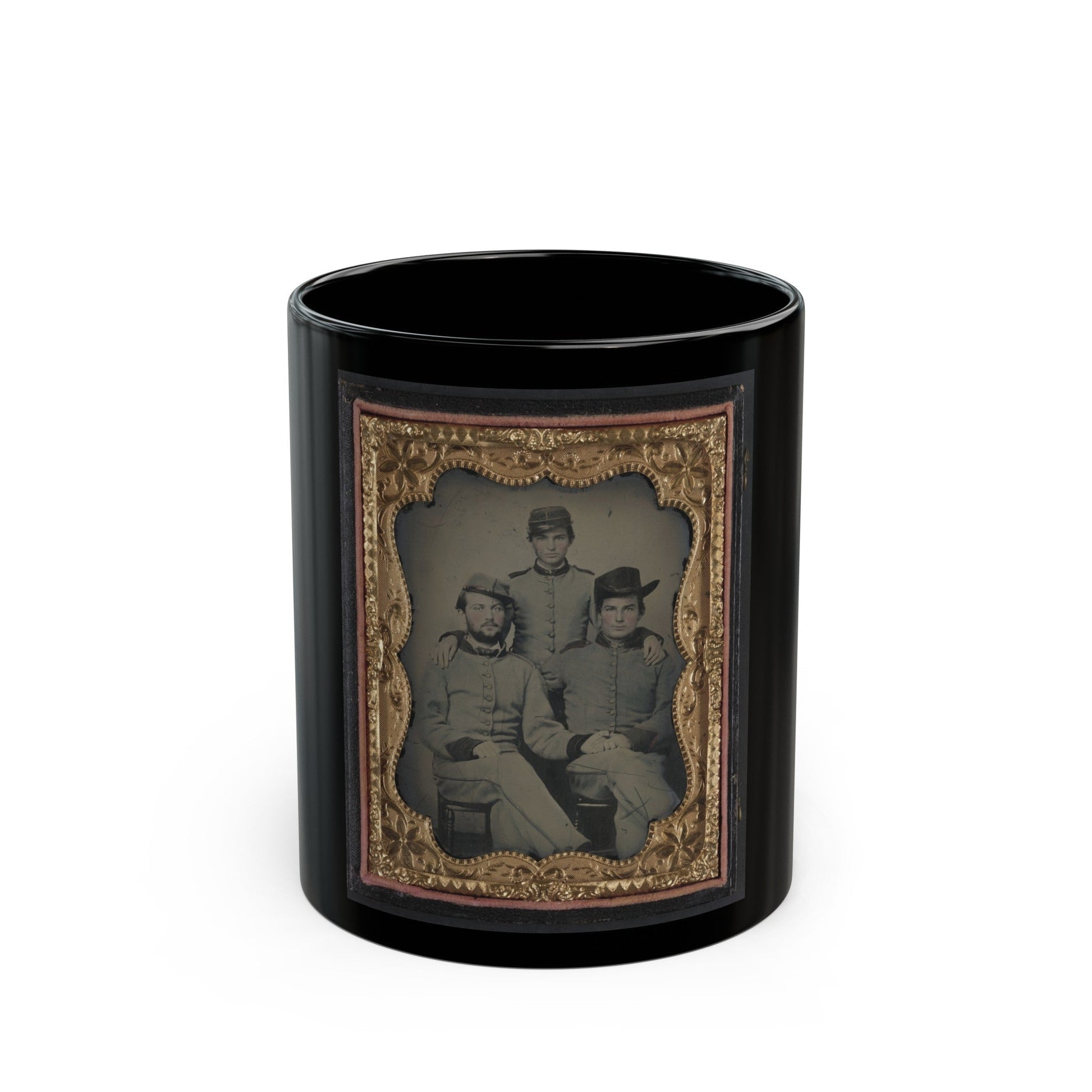 Three Unidentified Soldiers In Confederate Artillerymen Uniforms (U.S. Civil War) Black Coffee Mug-11oz-The Sticker Space