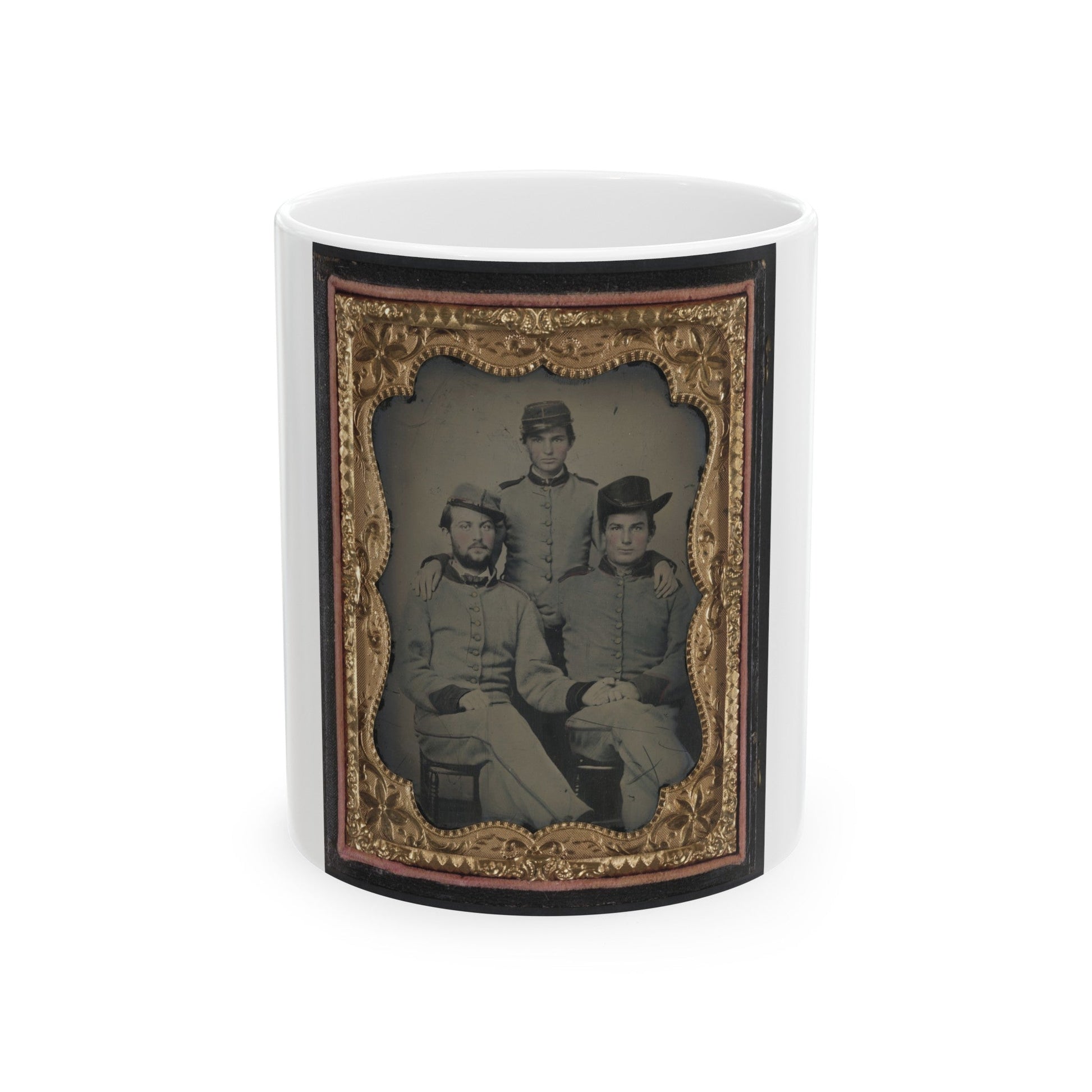 Three Unidentified Soldiers In Confederate Artillerymen Uniforms (U.S. Civil War) White Coffee Mug-11oz-The Sticker Space