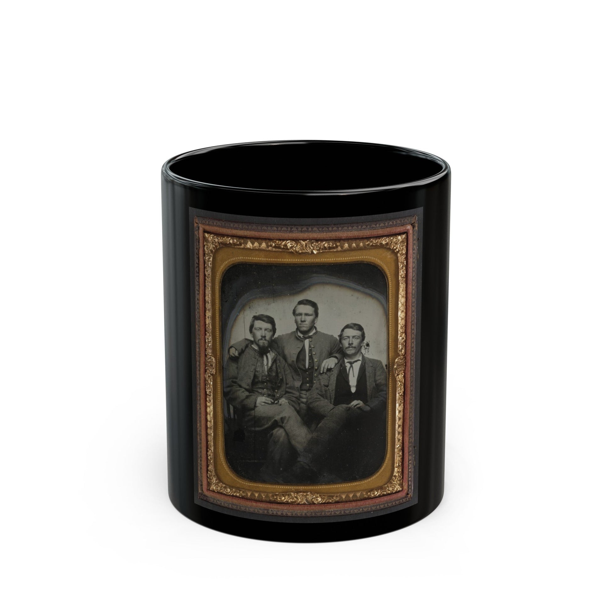 Three Unidentified Soldiers In Confederate Uniforms (1) (U.S. Civil War) Black Coffee Mug-11oz-The Sticker Space