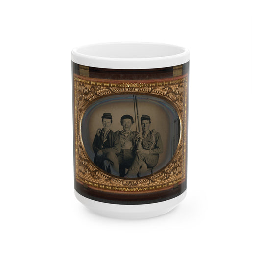 Three Unidentified Soldiers In Forage Caps With Musket, Probably Union Uniforms (U.S. Civil War) White Coffee Mug-15oz-The Sticker Space