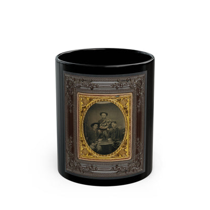 Three Unidentified Soldiers In Front Of Painted Backdrop Showing 34-Star American Flag (U.S. Civil War) Black Coffee Mug-11oz-The Sticker Space