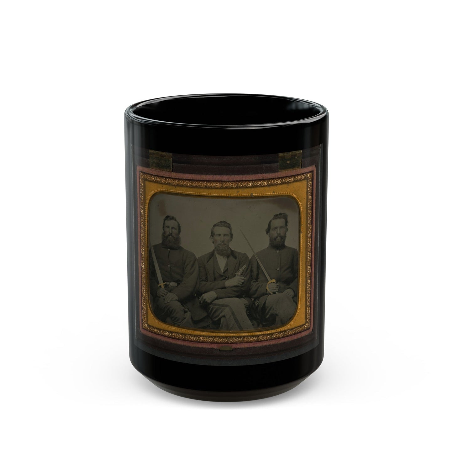 Three Unidentified Soldiers In Union Uniform With Swords And Revolver (U.S. Civil War) Black Coffee Mug-15oz-The Sticker Space