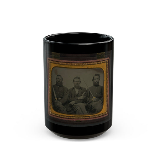 Three Unidentified Soldiers In Union Uniform With Swords And Revolver (U.S. Civil War) Black Coffee Mug-15oz-The Sticker Space