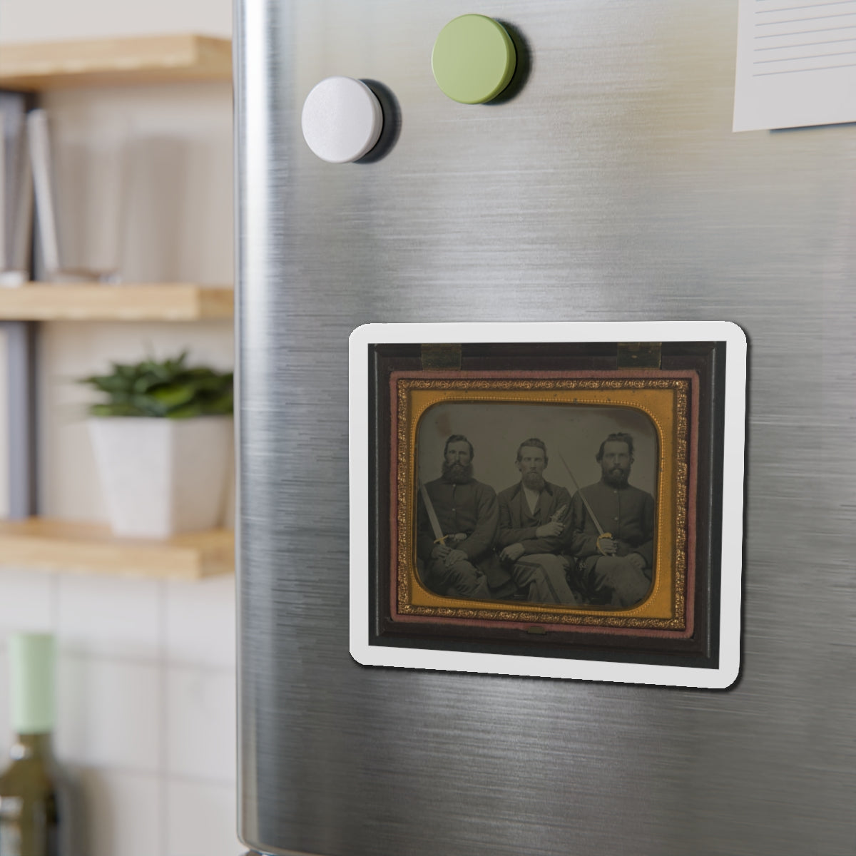 Three Unidentified Soldiers In Union Uniform With Swords And Revolver (U.S. Civil War) Refrigerator Magnet-The Sticker Space