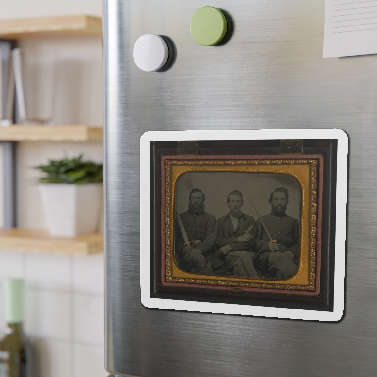 Three Unidentified Soldiers In Union Uniform With Swords And Revolver (U.S. Civil War) Refrigerator Magnet-The Sticker Space