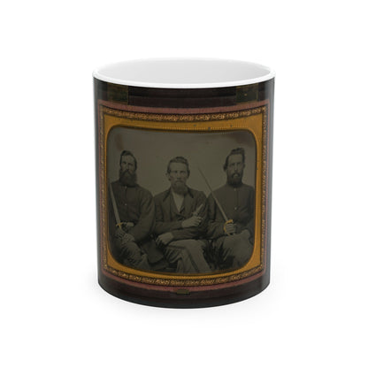 Three Unidentified Soldiers In Union Uniform With Swords And Revolver (U.S. Civil War) White Coffee Mug-11oz-The Sticker Space