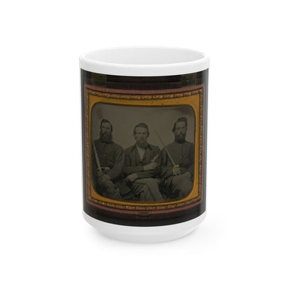 Three Unidentified Soldiers In Union Uniform With Swords And Revolver (U.S. Civil War) White Coffee Mug-15oz-The Sticker Space