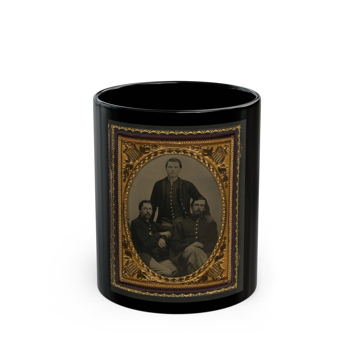 Three Unidentified Soldiers In Union Uniforms (U.S. Civil War) Black Coffee Mug-11oz-The Sticker Space