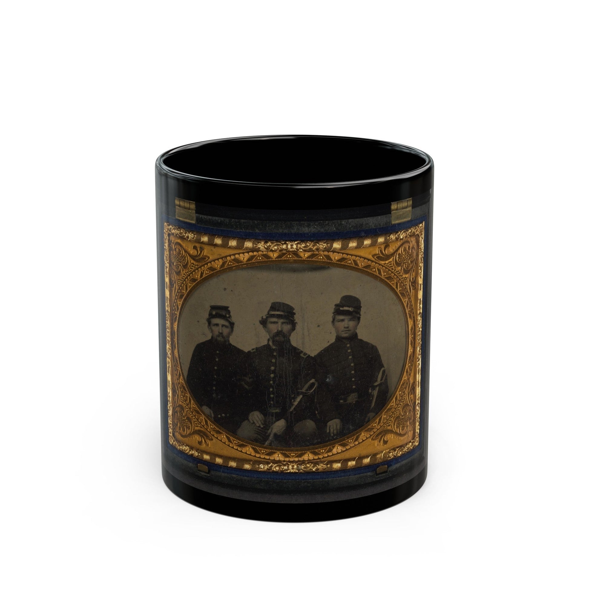 Three Unidentified Soldiers In Union Uniforms With Swords (U.S. Civil War) Black Coffee Mug-11oz-The Sticker Space